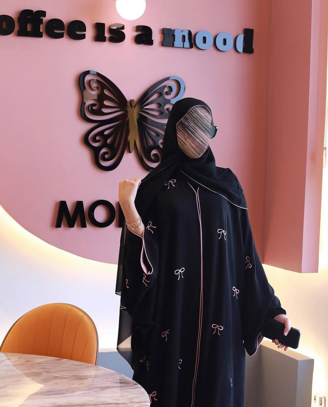 2025/07/1104e203-81e2-4e32-81b9-0d89a95297a5.jpeg Black Embroidered Georgette Bow Abaya | Front Open Stoller Abaya for Girls – Husnezara - Image 4